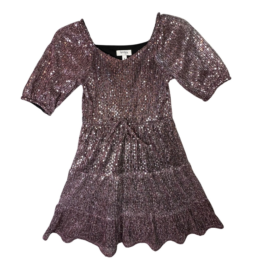 Speechless Kids Sequin Tiered Party‎ Dress Rose Gold Metallic Sparkly Sz 8 Mauve